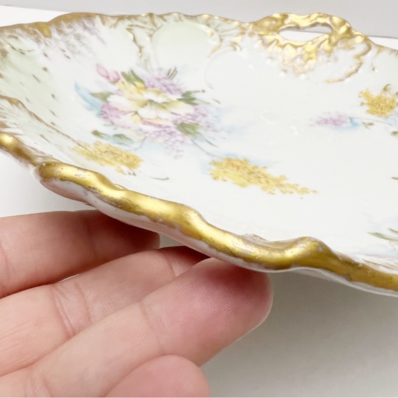 Vintage CT Carl Tielsch Germany Purple Yellow Floral Gilt Porcelain Shallow Bowl - Picture 10 of 15